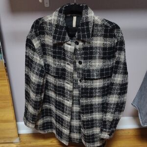 Banana Republic Black,Cream, And Gray Plaid Shirt Jacket